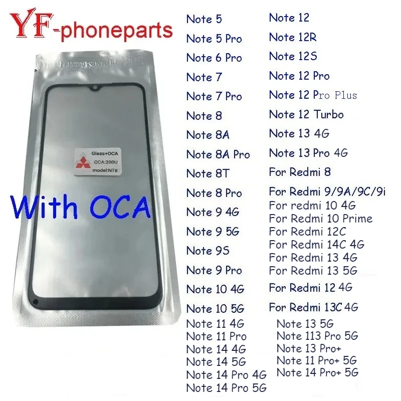 Front Touch Screen Glass OCA For Redmi 9A 9i 9C 10C 12C 13C 14C