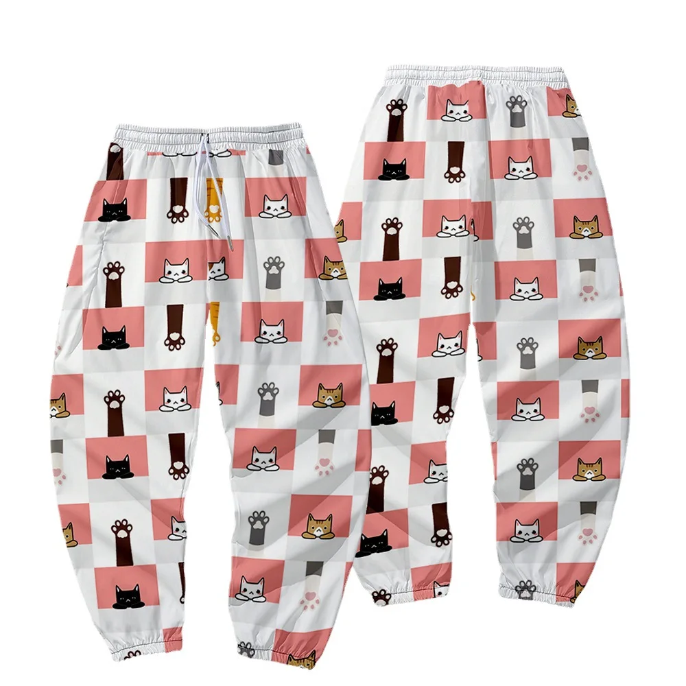 

Women Men Cat Print Kawaii Sweatpants Loose Multi Pocket Fashion Autumn Jogger Trousers Casual Streetwear Pants Boy girls kids