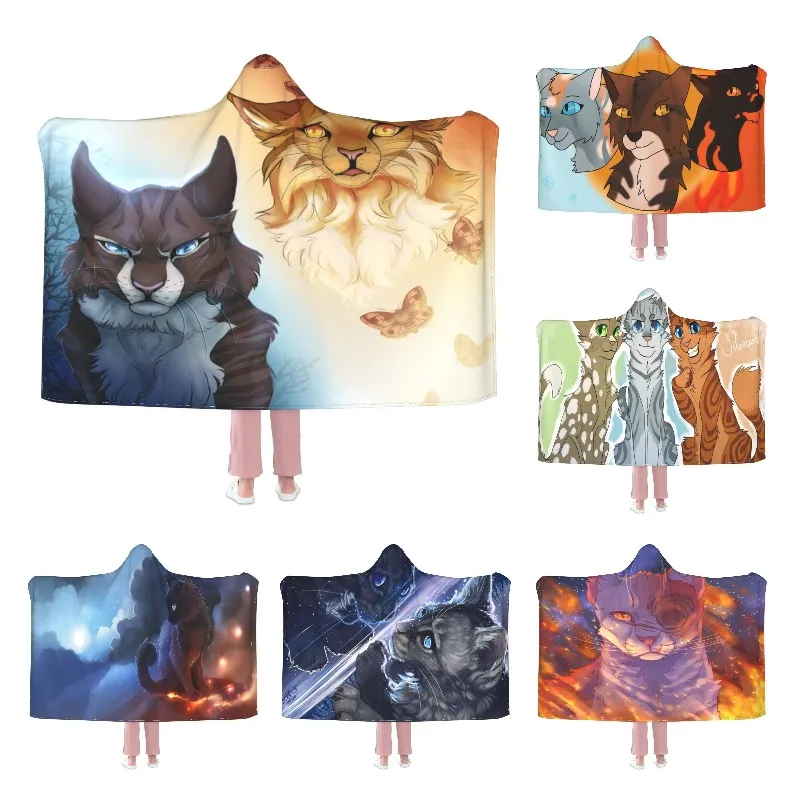 

Warriors Cats Hoodie Blanket Wearable Throw Blankets for Couch Blanket Hooded for Kids Teens Men Women All Season