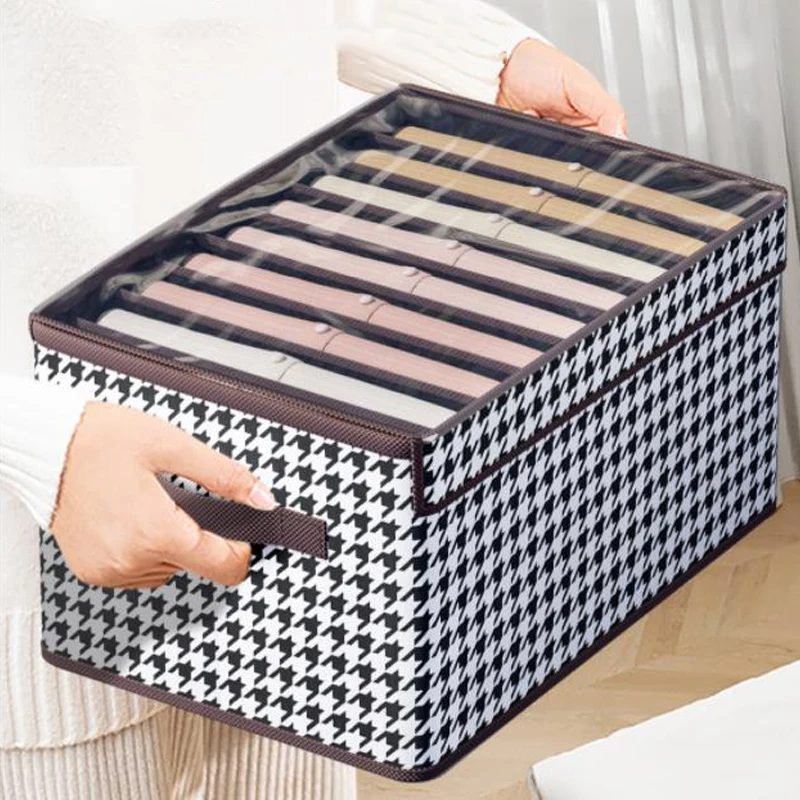 Fabric Storage Boxes for Organizing with Lids Houndstooth Clothes Bins  Baskets Container Organizers