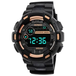 Premium Men's LED Sport Watch - Waterproof, Luminous, Fashionable Design (Black Rose Gold)