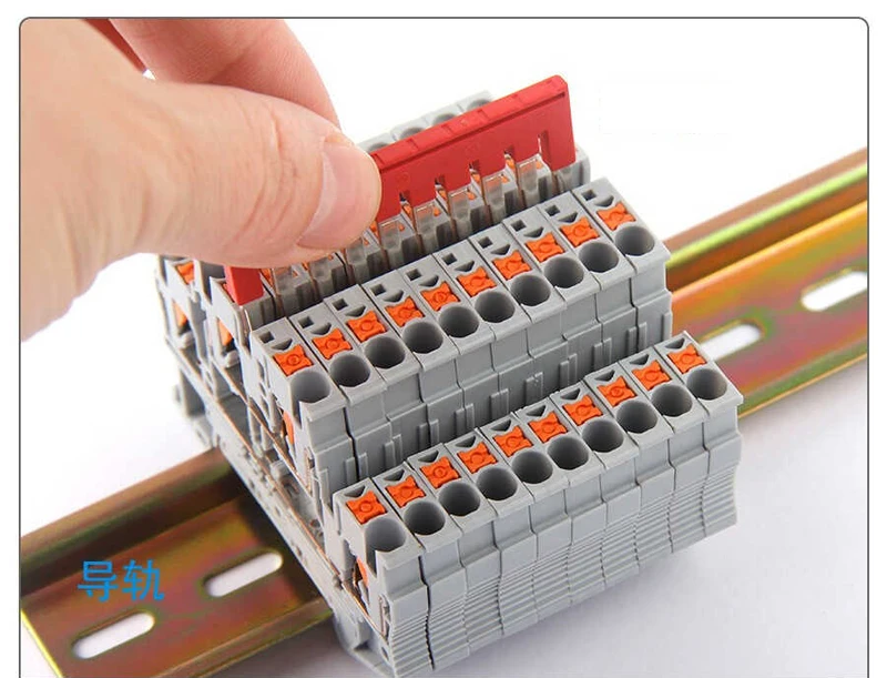 Description Picture 5 of itemPTV-2.5 Side Entry Push-in Connection Spring Clamp DIN Rail Terminal Blocks Kit Set 24A 800V