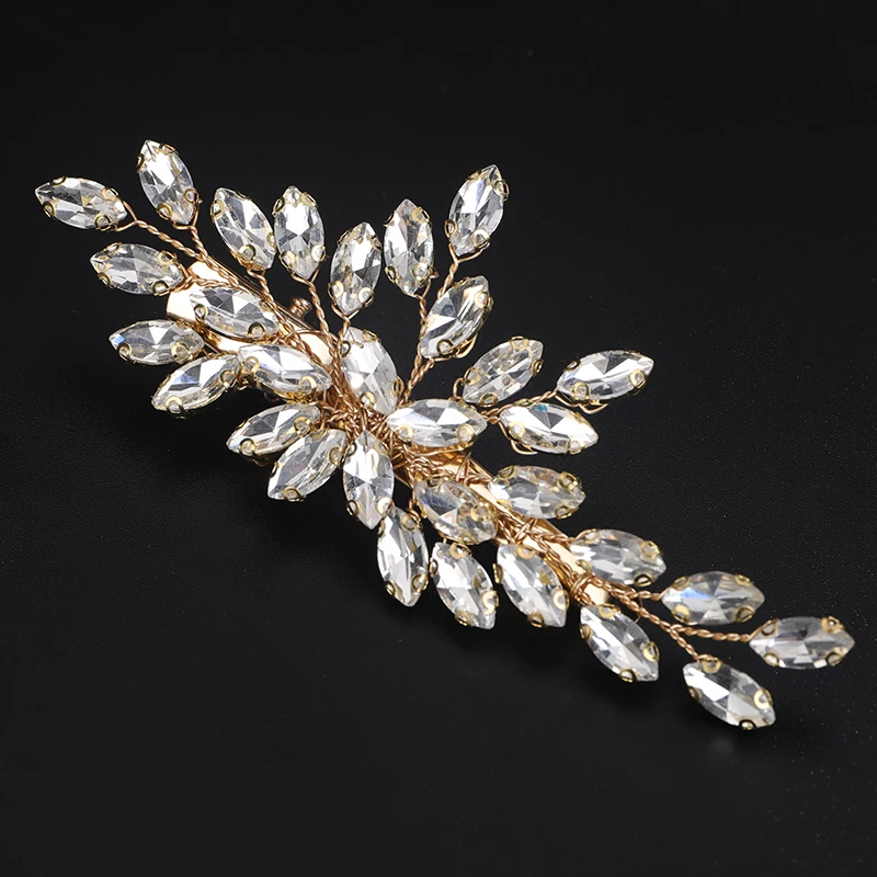 Trendy Silver Rhinestone Bridal Hair Clip for Women Red Handmade Wedding Hair Accessories Gold Party Bride Hairpiece Green Tiara