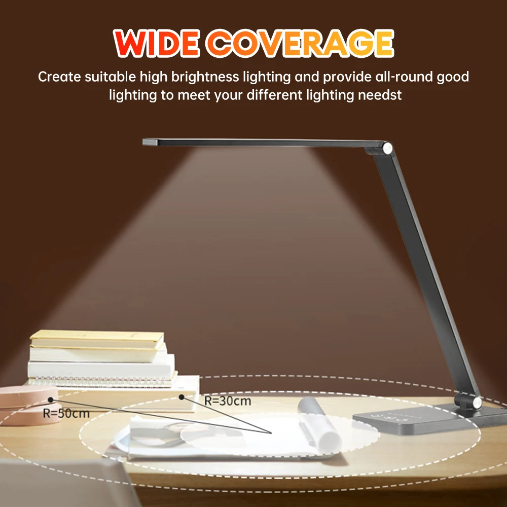 LED Desktop Reading Lamp Cordless USB Charging Eye Protection Folding Table Lamp 5 Modes Flexible Bedside Night Light For Study