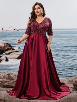 فستان سهرة فاخر بأكمام قصيرة من الساتان على شكل حرف v مقاس كبير للنساء ترتر أنيق للحفلات الراقصة بطول الأرض فساتين كوكتيل 3