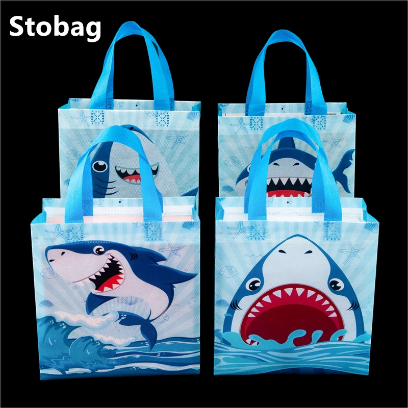 

Stobag 4Pcs Shark Non-Woven Portable Portable Bag Wedding Children'S Party Storage Student Supplies Kitchen Waterproof Reusable