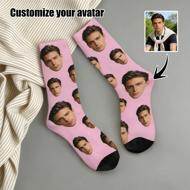 Chaussettes avatar personnalisées pour hommes et femmes, chaussettes photo personnalisées, chaussettes photo personnalisées, cadeaux personnalisés 1