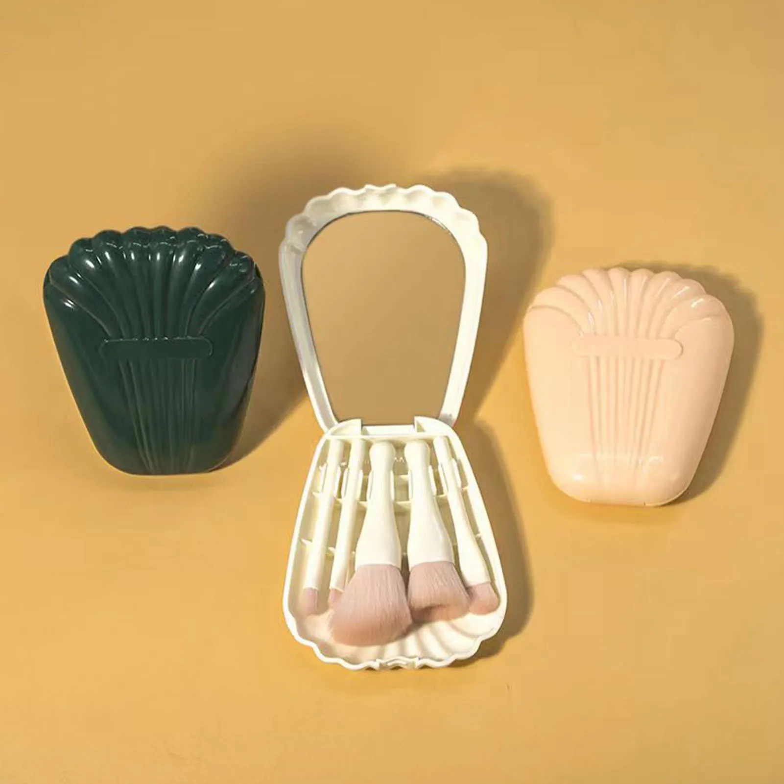 Shell Portable Travel Makeup Brush Set 5 Sizes Brush Mini Complete Function Cosmetic Brushes With Mirror Set Women Make Up Tool