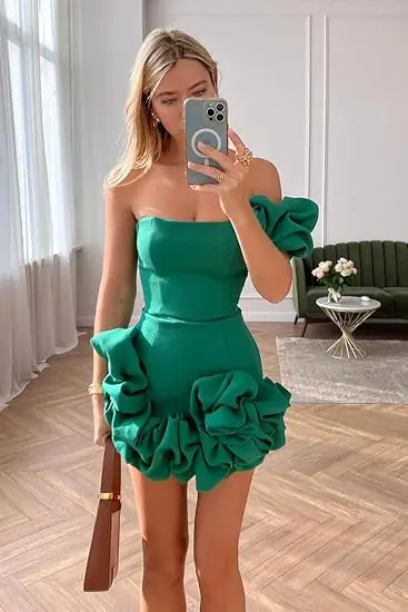PuTAO 3D Flower Cocktail Dress One Shoulder Homecoming Dresses For Girls Sexy Bodycon Short Prom Party Gowns