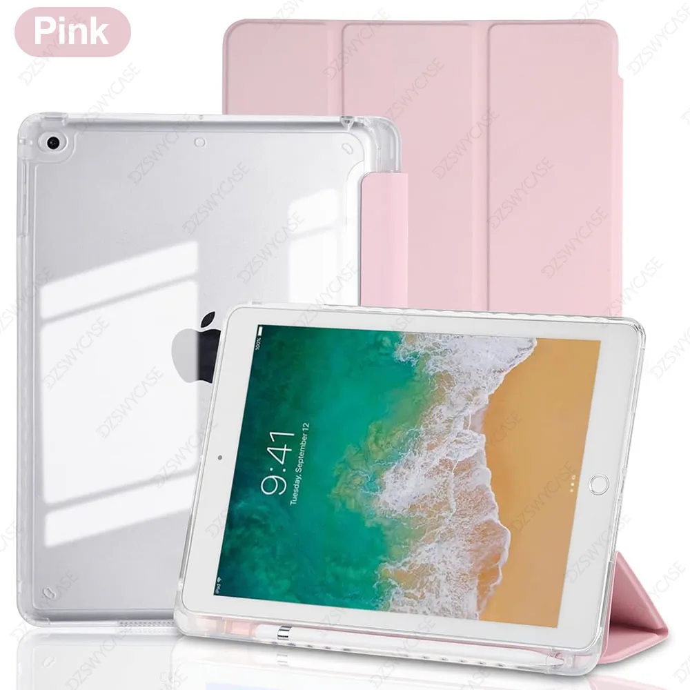 Premium iPad 9.7 Slim Case with Pencil Holder and Auto Sleep/Wake功能，透明背壳设计