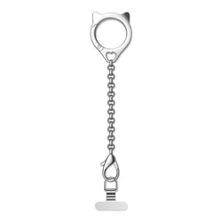 Chic Cat Design Metal Phone Case with Lanyard & Versatile Chain Strap Accessory - Metal (Silver)