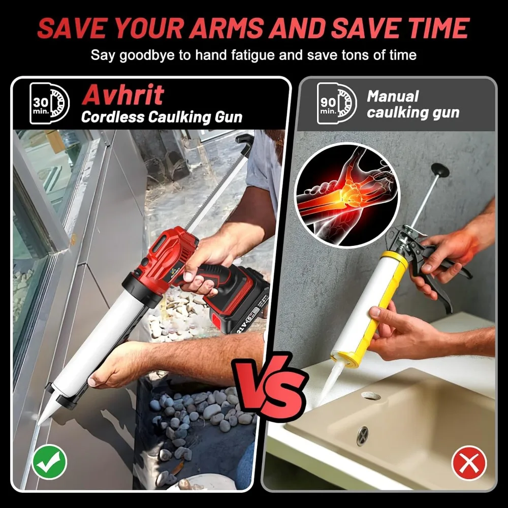 Cordless Caulking Gun, [ Upgraded] 21V Dripless Caulk Gun with LED Light, 10oz/300ml Silicone Gun for Filling Sealing