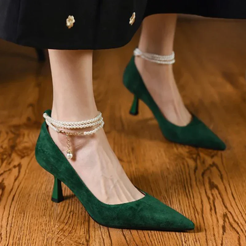 

Sandals Green Women High Heels Shoes Retro Pointed Toe Sexy Pumps New Brand 2024 Summer Wedding Women Shoes Stilettos Zapatos