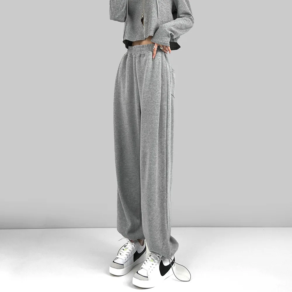 

Classic American Sports Wide Leg Pants Spring and Summer Women's Thin High Waist Loose Ankle Drawstring Casual Straight Trousers