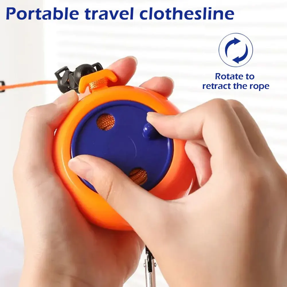 1pc Portable Travel Clothesline Retractable No-Drill Hanging Rope with Hooks for Outdoor Camping Hotel Dormitory