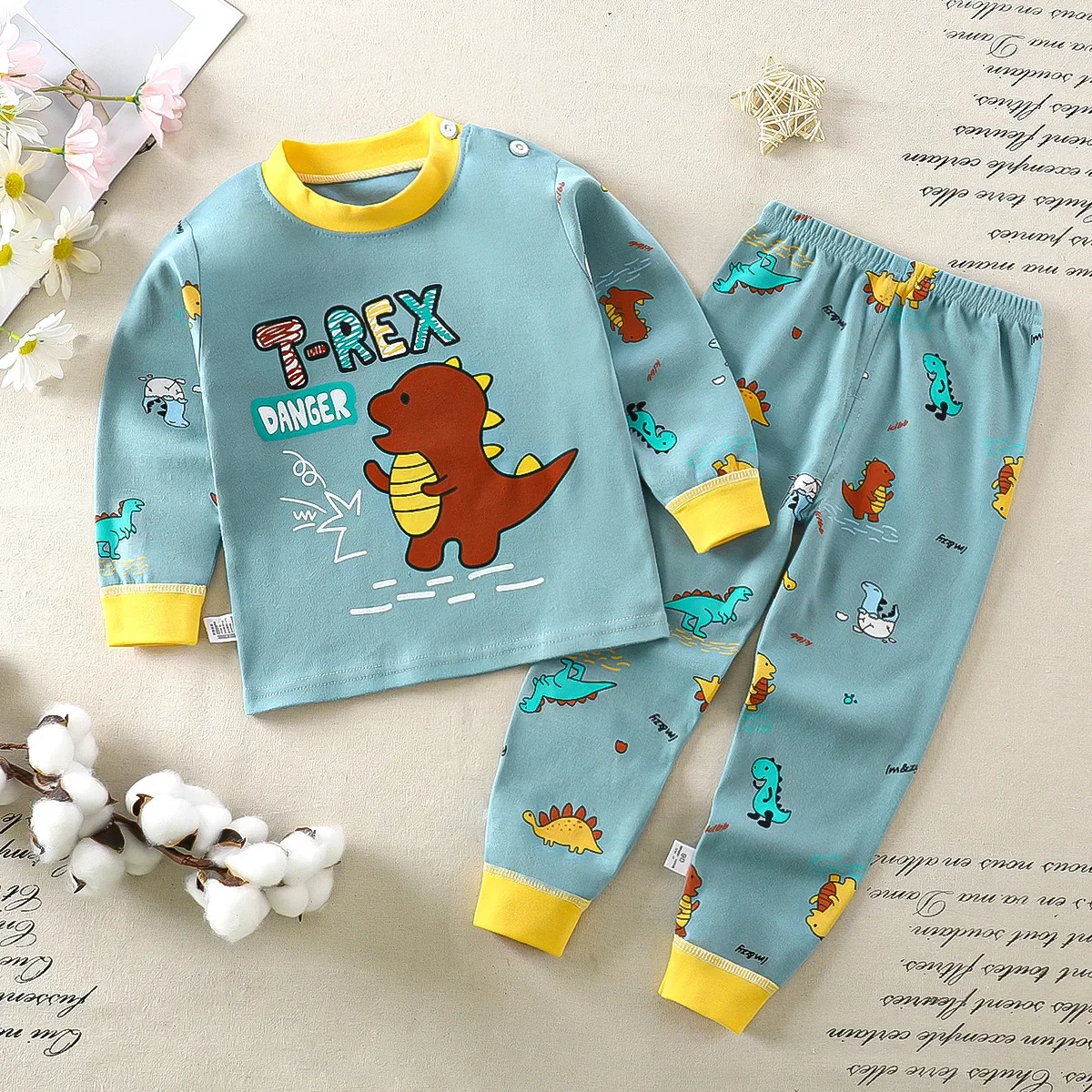 Children Sleepwear Baby Nightwear Kids High Waist Belly Protection Underwear Homewear Full Sleeve Cotton Baby Girls Pajamas Sets