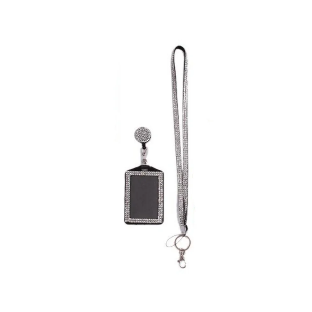 

Badge Holder Rhinestone Lanyard Bling Crystal Necklace Badge Holder for Business Id Key (White)