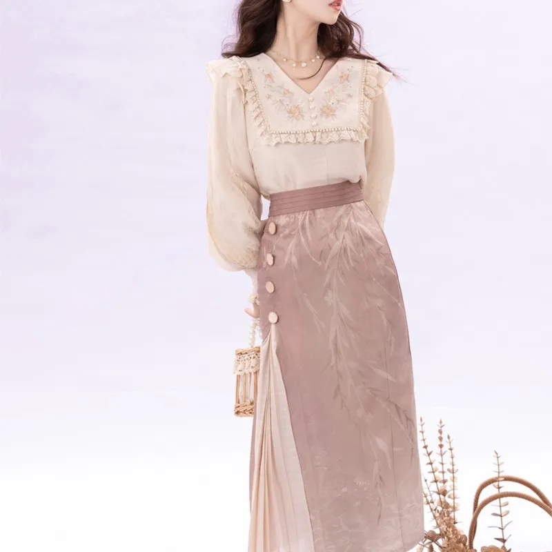 

2023 Original Hanfu Dress Women's Improvement Daily Han Element New Chinese Style Commuting Half Skirt Set Hanfu Costume