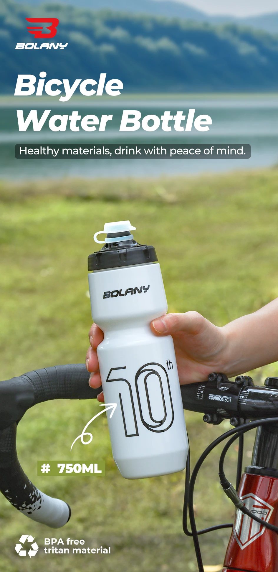 BOLANY Sportflasche 10th Gummi Transparenter Kunststoff mit Deckel Flasche 750ML Tragbarer Squeeze Drinking Outdoor Radfahren Wasserkocher – Detail 1