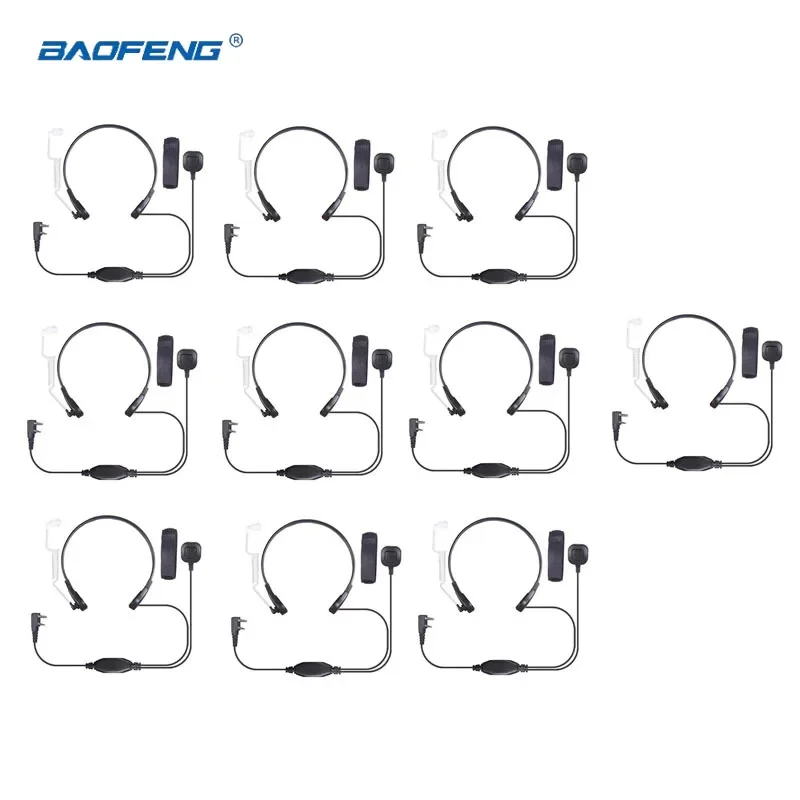 

10pcs Baofeng UV-5R Mic 2Pin Throat Vibration Finger PTT Mic Earpiece Air Tube Headset Microphone for Kenwood Radio Accessories