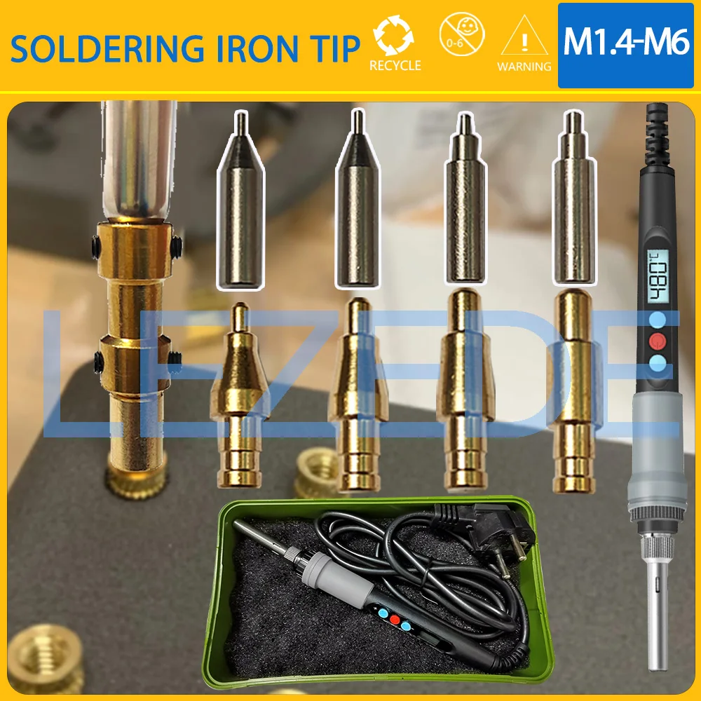 

M1.4 M1.6 M2 M3 M4 M5 M6 Heat Set Insert Soldering Iron Tip Tool 3D Printing Part Thread Insertion Tool Embedded Copper Nut Kit