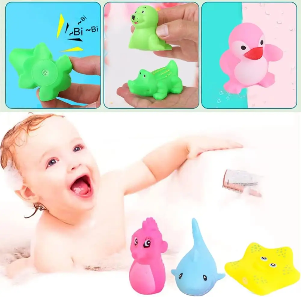 QuillCrossing】10pcs Preschool Bath Toys Rubber Floating Squeaky