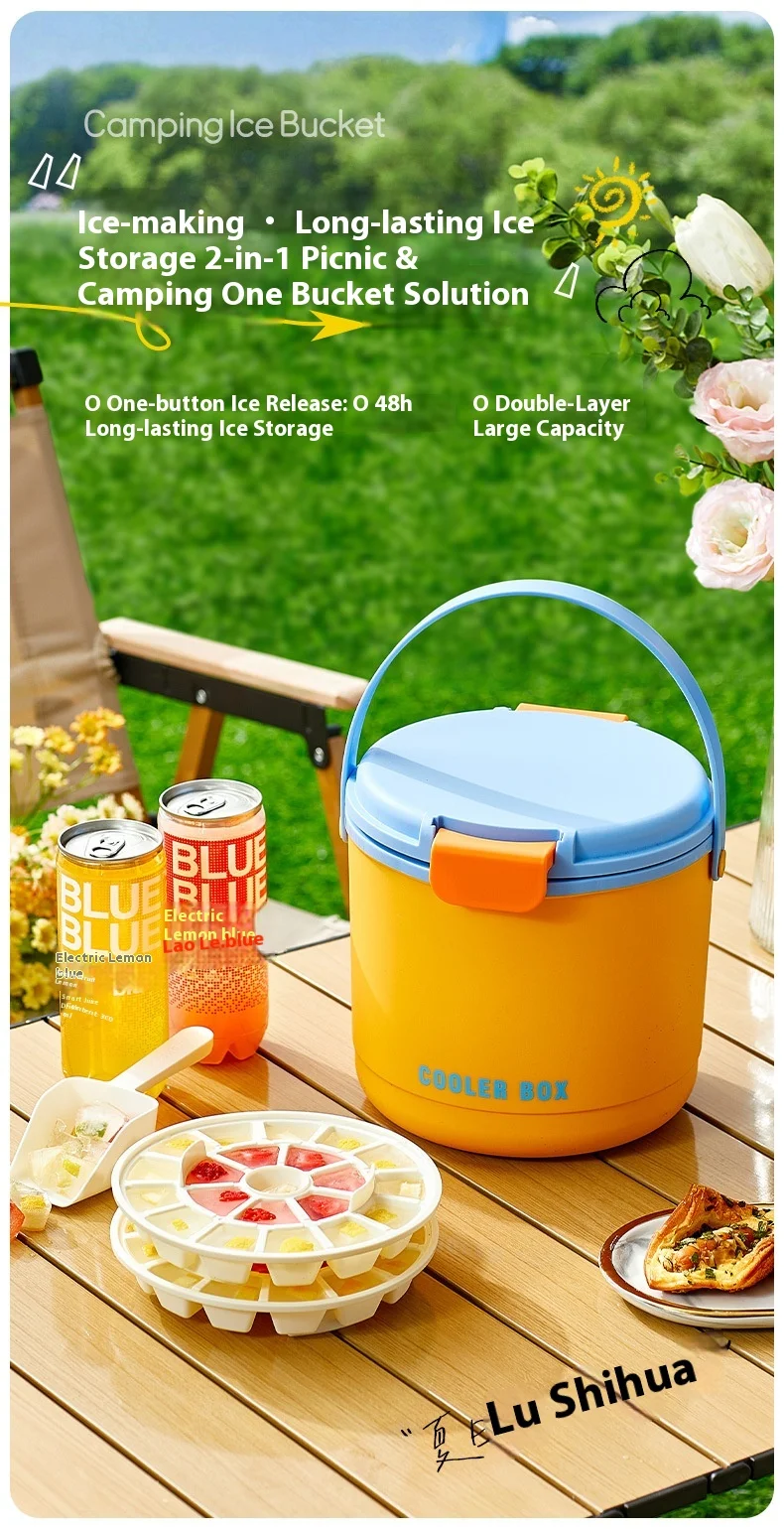 Description Picture 2 of itemPortable Camping Ice Cube Maker Pressurized Insulated Cooler Bucket Outdoor Cold Drink Preservation Mold Kitchen Dining Barware