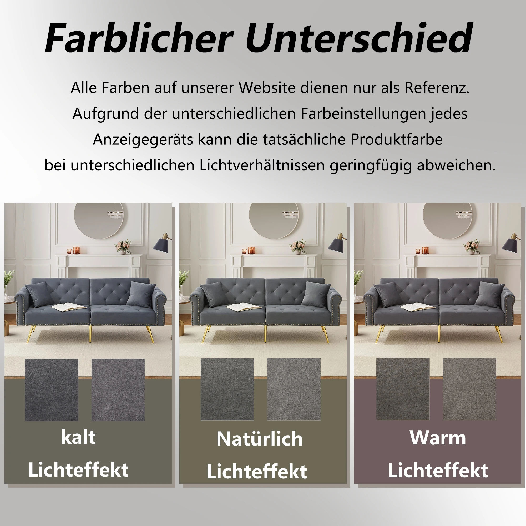 KOMHTOM 2 Sitzer Schlafsofa Mit Samtbezug Rückenlehne 3 Stufiger Verstellung Und Vergoldeten Metallfüßen Sofa Mit Schlaffunktion – Detail 14