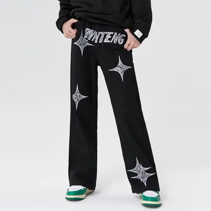 Men's Y2k Jeans Letter Star Embroidery Streetwear Casual Pants Punk Hip