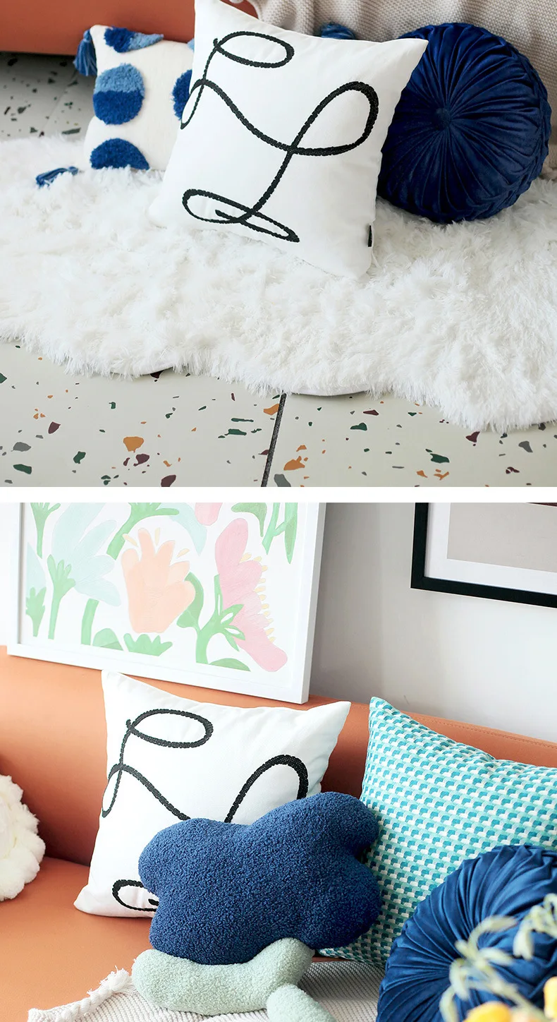 Nordische moderne Luxus-Kissenbezüge, minimalistische Gänseblümchen-Blumen-Dekokissenhüllen für Wohnzimmer, Schlafzimmer, Heimdekoration – Detail 2