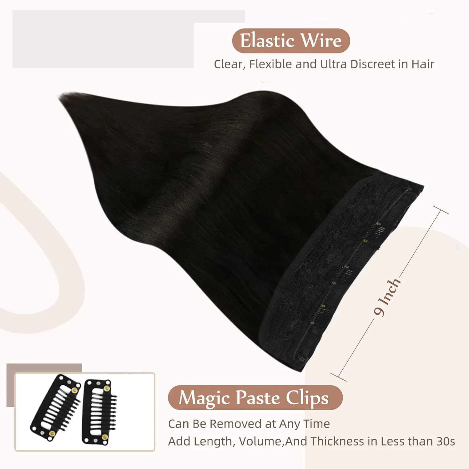 Straight Fish Line Real Human Hair 16-26Inch Natural Black #1B Hair Extensions with Invisible Secret line For Salon High Quality