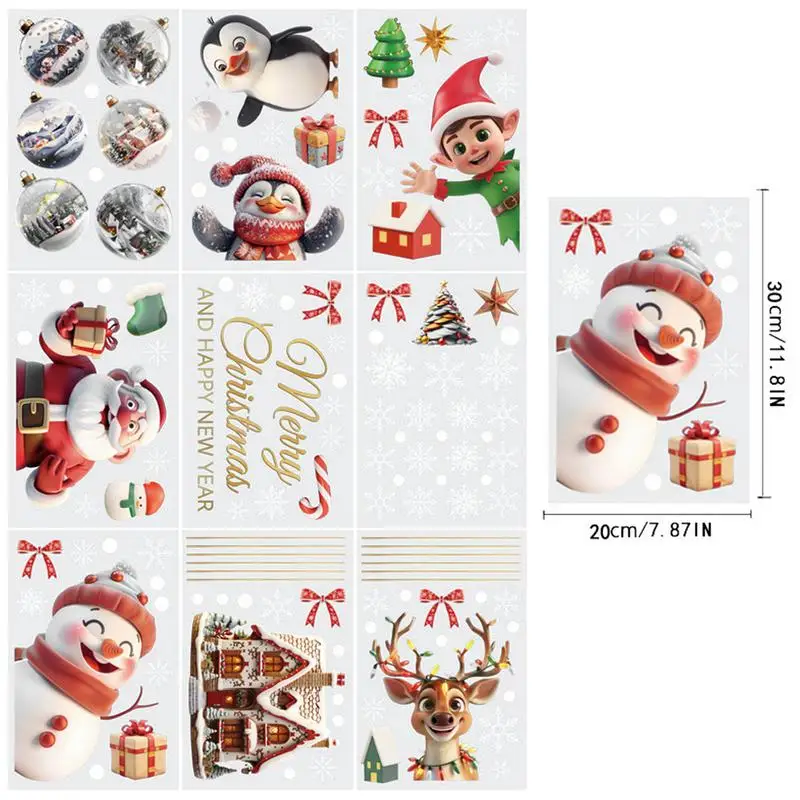 9 sheet Christmas Window Clings Santa Claus and scenery pendant Decals glass static removable stickers Winter Holiday Decoration