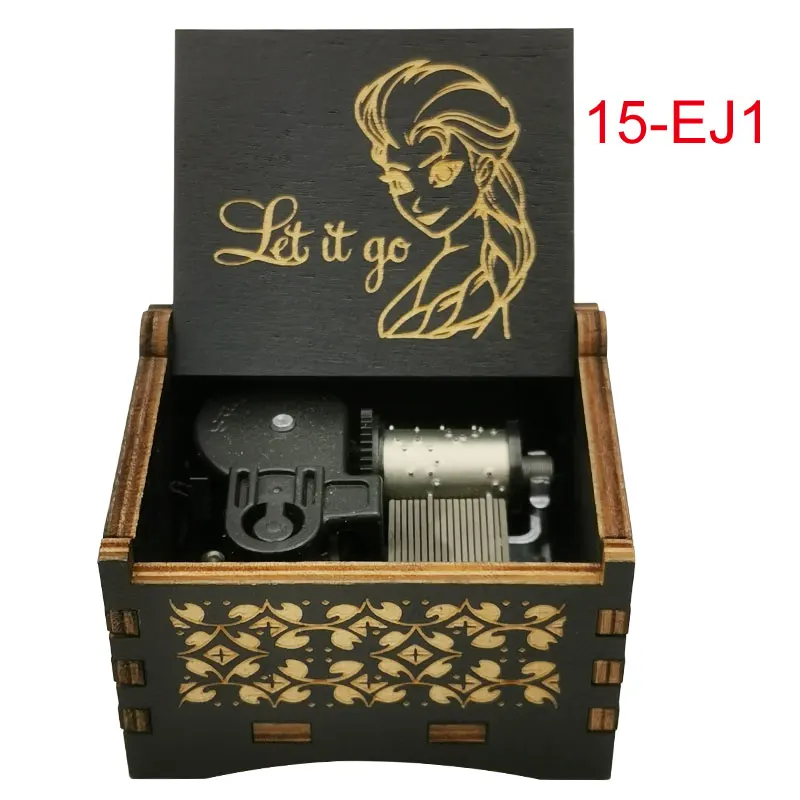 Elsa Wooden Music Box Let-It-Go Laser Engraving Clockwork Type Hand-operated Type Home Decoration Gift