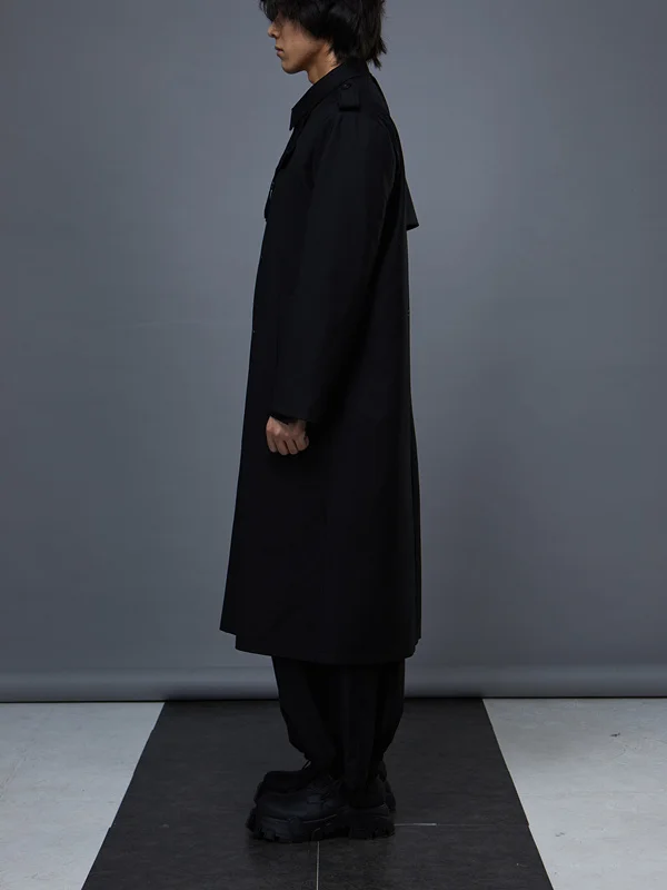 YAMAMOTO 스타일 코트 2025 고품질 레인 코트 트렌치 코트 23Aw Gabardine 롱 더블 브레스트 캐주얼 롱 코트
