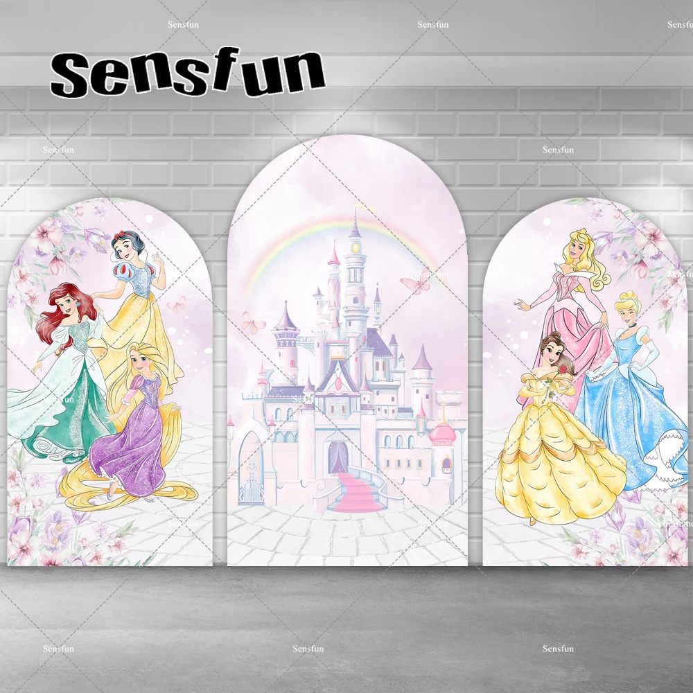 

Pink Castle Princess Arch Backdrop Cover For Girls Baby Shower Birthday Party Background Dessert Table Banner Double-sided