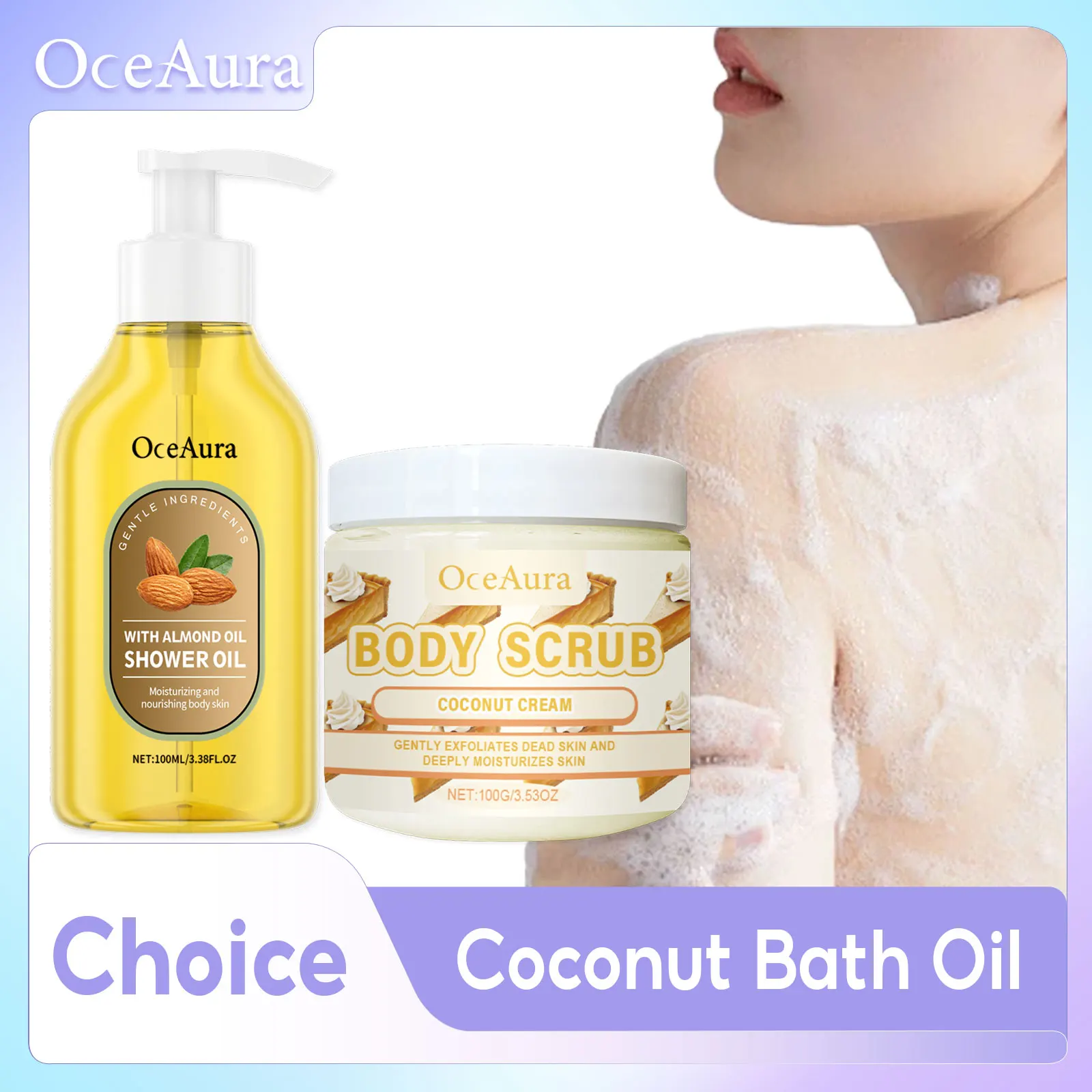 Coconut Bath Oil Deep Cleansing Moisturizing Lightening Chicken Skin Exfoliating Body Scrub Cream Smooth Brightening Shower Oil