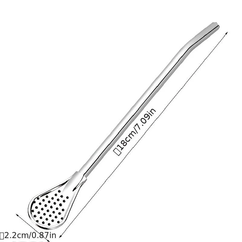 Stainless Steel Straw Spoon with Cleaning Brush - Multi-Use Metal Stirrer