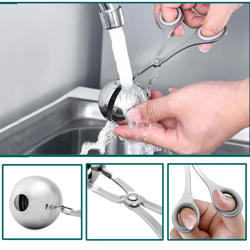 Non Stick Meatball Maker Stainless Steel Meat Ball Clip With Protection Ring Cooking Tool Kitchen Meatball Scoop Ball Maker Tong