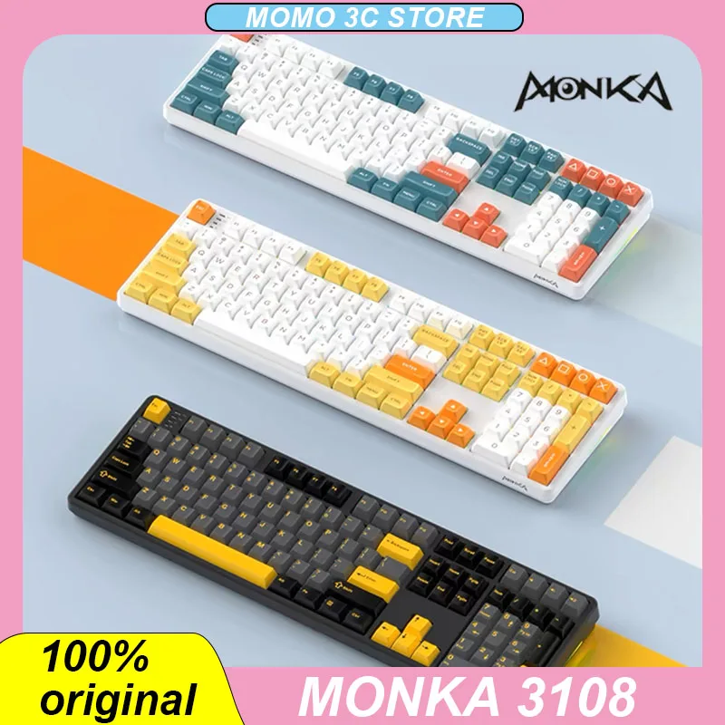 

Monka 3108 Mechanical Keyboard RGB Hot-Swap low latency Gasket Tri Mode 108keys Ergonomics Dynamic E-sports Gaming Keyboard Gift