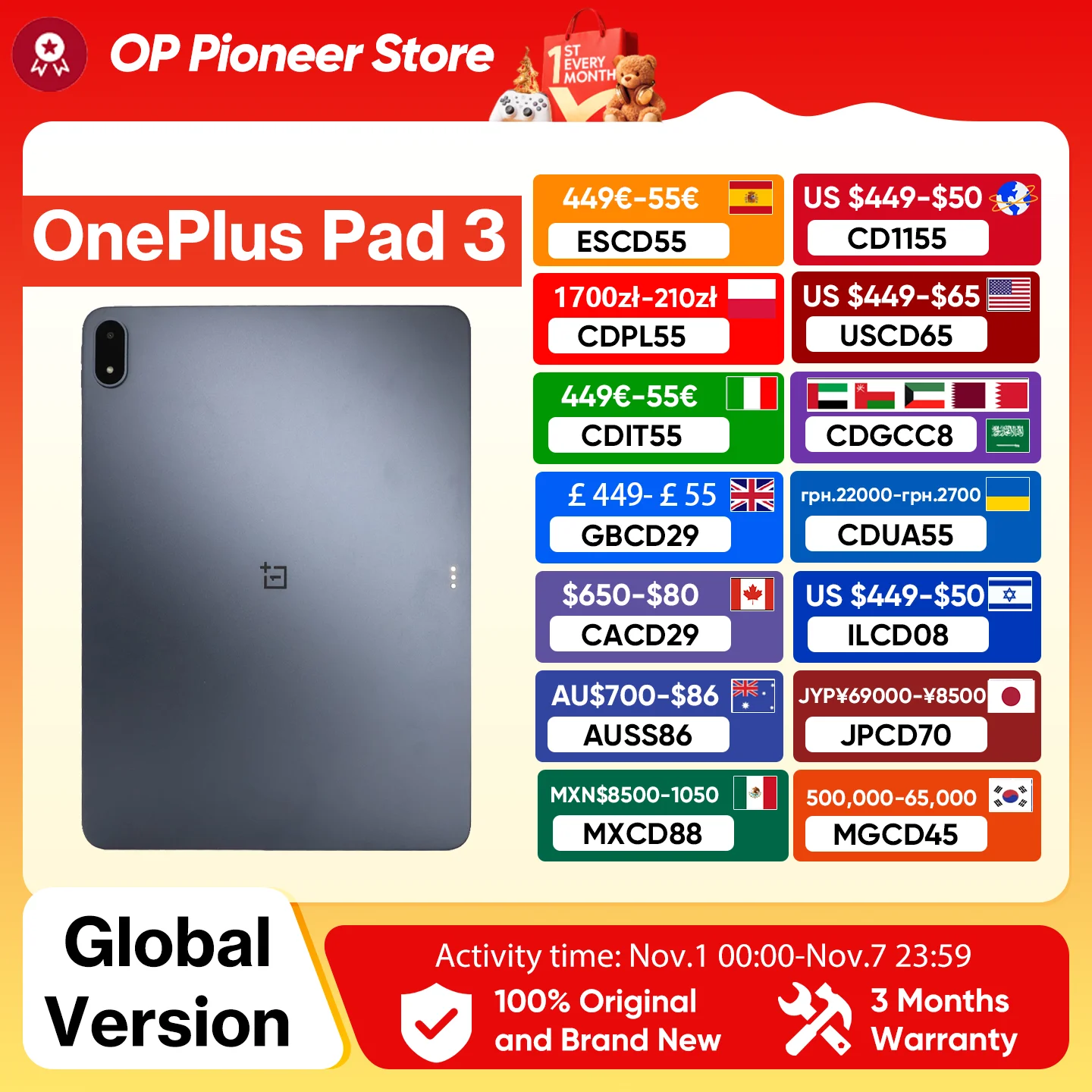 Global Version OnePlus Pad 3 12GB 256GB Tablet Snapdragon 8
