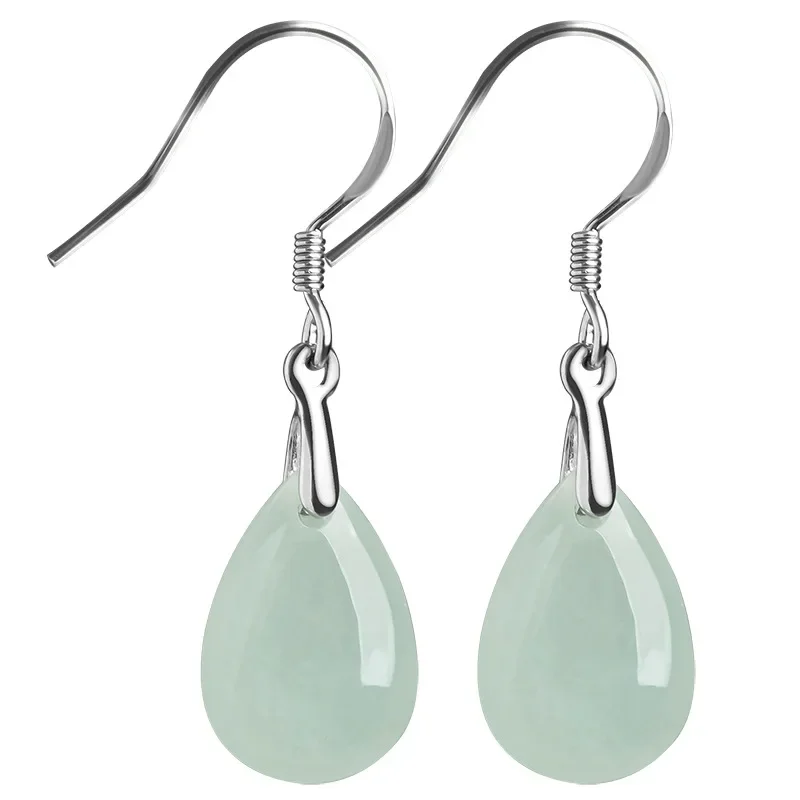 

Burmese Jade Water Drop Earrings Women Gemstones Certificate Natural Charms Jewelry Gift Luxury Gifts Green 925 Silver Amulets