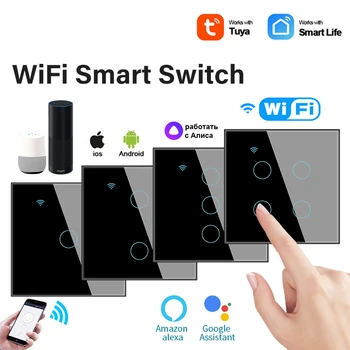1/2/3/4gang EU TUYA WiFi Smart Life Touch Switch Home Light Wall Button Neutral Wire For Alexa And Google Home Assistant Alice