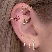 Helix Piercing Butterfly Moon Women's Earring Mini Cartilage CZ Moon Hoops Ear Jewelry Daith Piercing Rook Tragus Body Jewelry 1