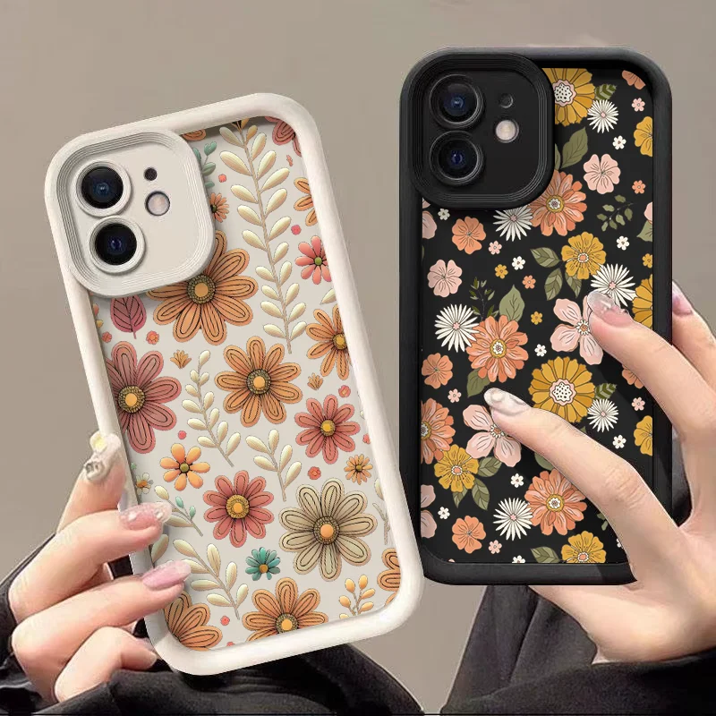 Floral Pattern Shockproof Silicone Camera Lens Phone Case