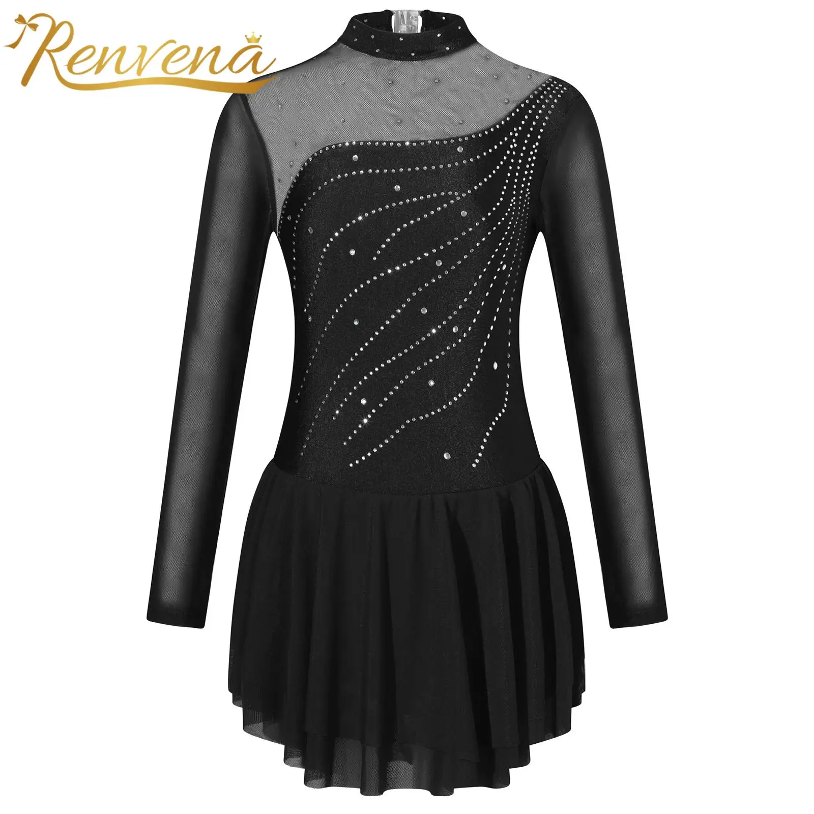 

Girls Figure Skating Dress Kids Ballet Gymnastic Dance Leotard Chiffon Dress for Dancing Competition Performance Stage Dancewear