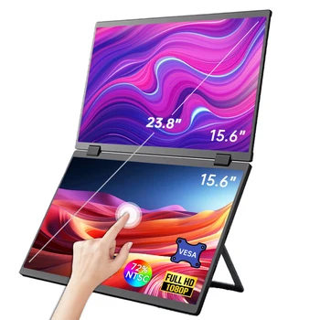 듀얼 터치 스크린 휴대용 모니터, 1080P FHD, 360 ° 플립 외부 화면, PC 노트북 맥 폰 Xbox PS4/5 스위치용, 15.6 인치