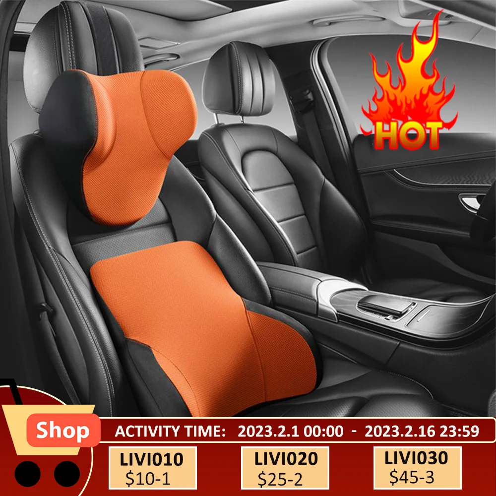 Memory Cotton Neck Pillow Car Seat Pillow Support Auto Lumbar Cushion