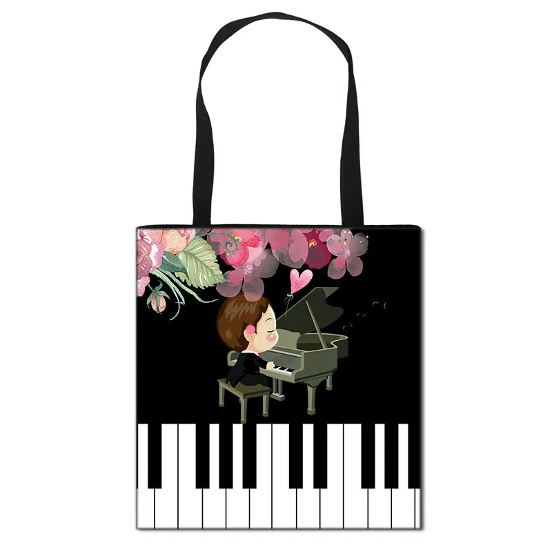 Piano Music Note Print Tote Bag Fashion Women Handbag Girls Shoulder Storage Bags for Travel Ladies Shopping Bag 