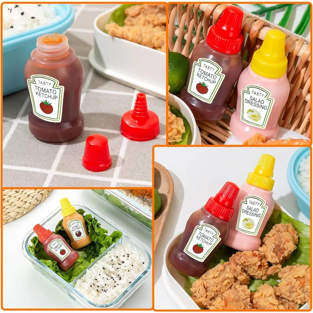 Condiment Squeeze Bottles 12pcs Mini Portable Set Easy To Fill and Use For Lunch Box & Picnic Dressing Dispensers