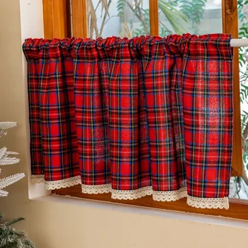 Check Plaid Farmhouse Gingham Curtains with Rod Pocket Valance 1